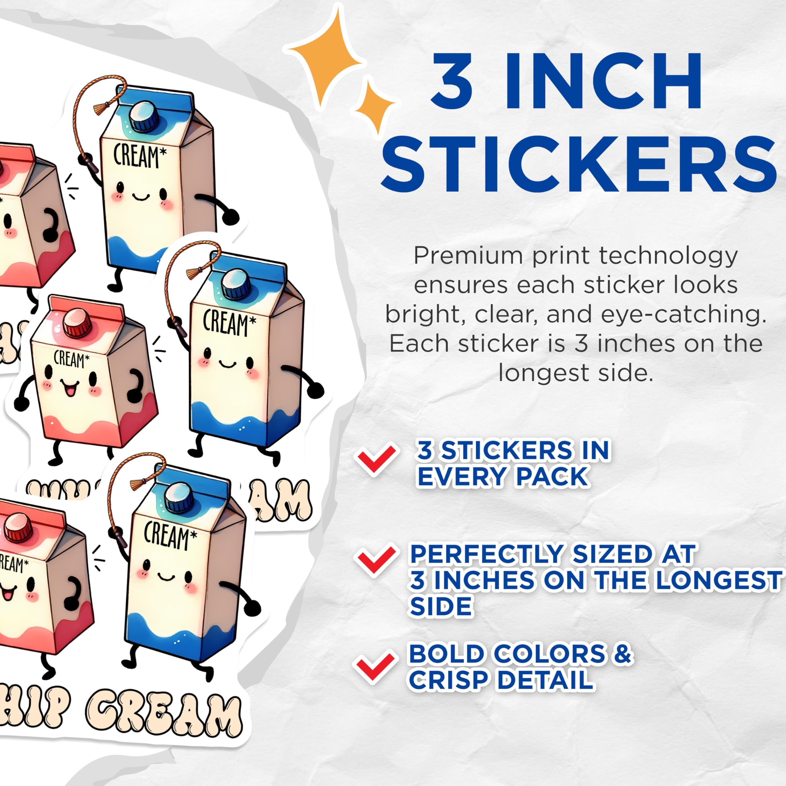 (3 Pack) Whip Cream Decals - Cartoon Decal - Cute Kawaii Decals - 3 Inches On Longest Side - Easy Peel & Apply - Made in USA - 3MCS6357
