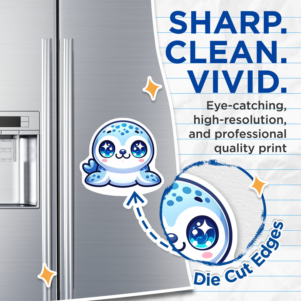 (2 Pack) Kawaii Seal Magnets - Cute Animal Decor - Refrigerator Locker Decor - 5 Inches On Longest Side - Thick Durable Magnet - Made in USA - MAG39932