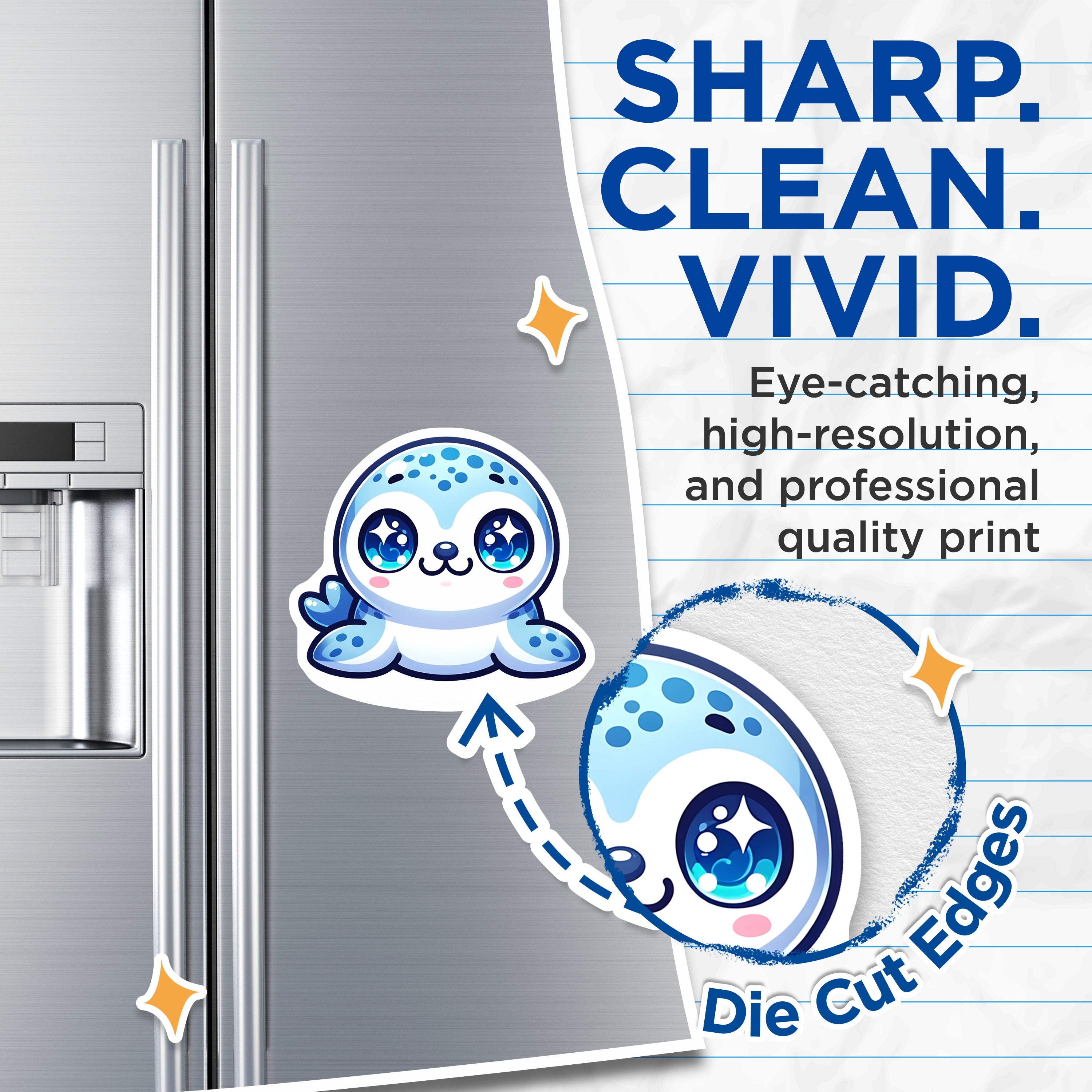 (2 Pack) Kawaii Seal Magnets - Cute Animal Decor - Refrigerator Locker Decor - 5 Inches On Longest Side - Thick Durable Magnet - Made in USA - MAG39932