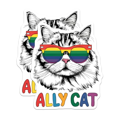 (2 Pack) Rainbow Cat Decor Magnet - Cute Feline Accessories - 5" On Longest Side - Sticks to Smooth Flat Surfaces - Made in USA - MAG9547