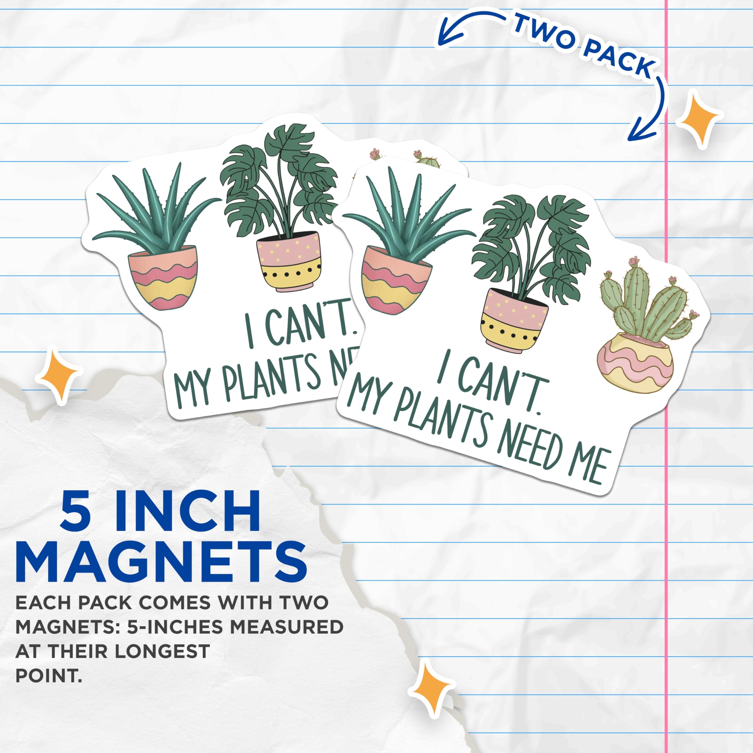 (2 Pack) Plant Lover Magnets - House Plants Decor - Funny Gardening Gift for Plant Moms - 5" On Longest Side - Premium Magnet - for Cars, Refrigerators, Toolboxes, Lockers - Made in USA - MAG18534