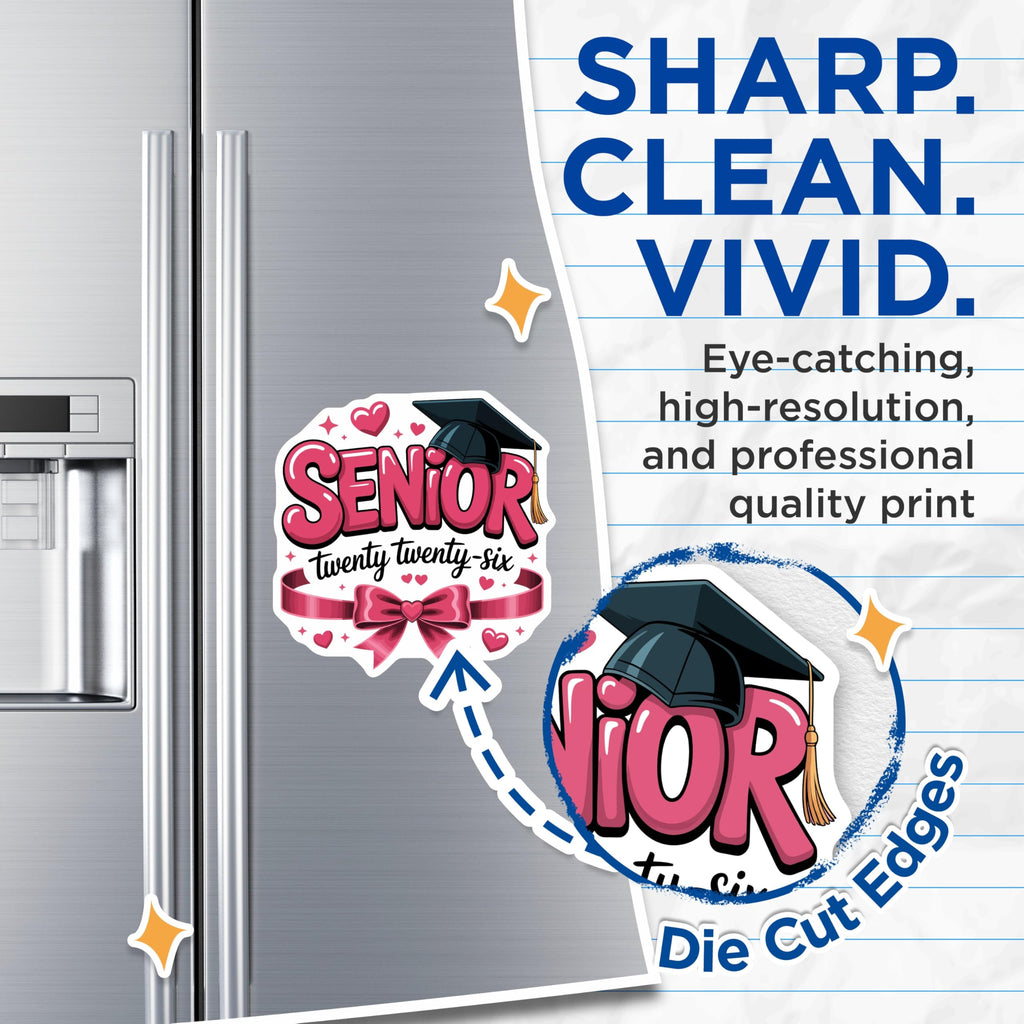 (2 Pack) Senior 2026 Magnets - Graduation Class of Twenty Twenty-Six - High School College Grad Celebration Decor - 5 Inches On Longest Side - Thick Durable Magnet - Made in USA - MAG22720