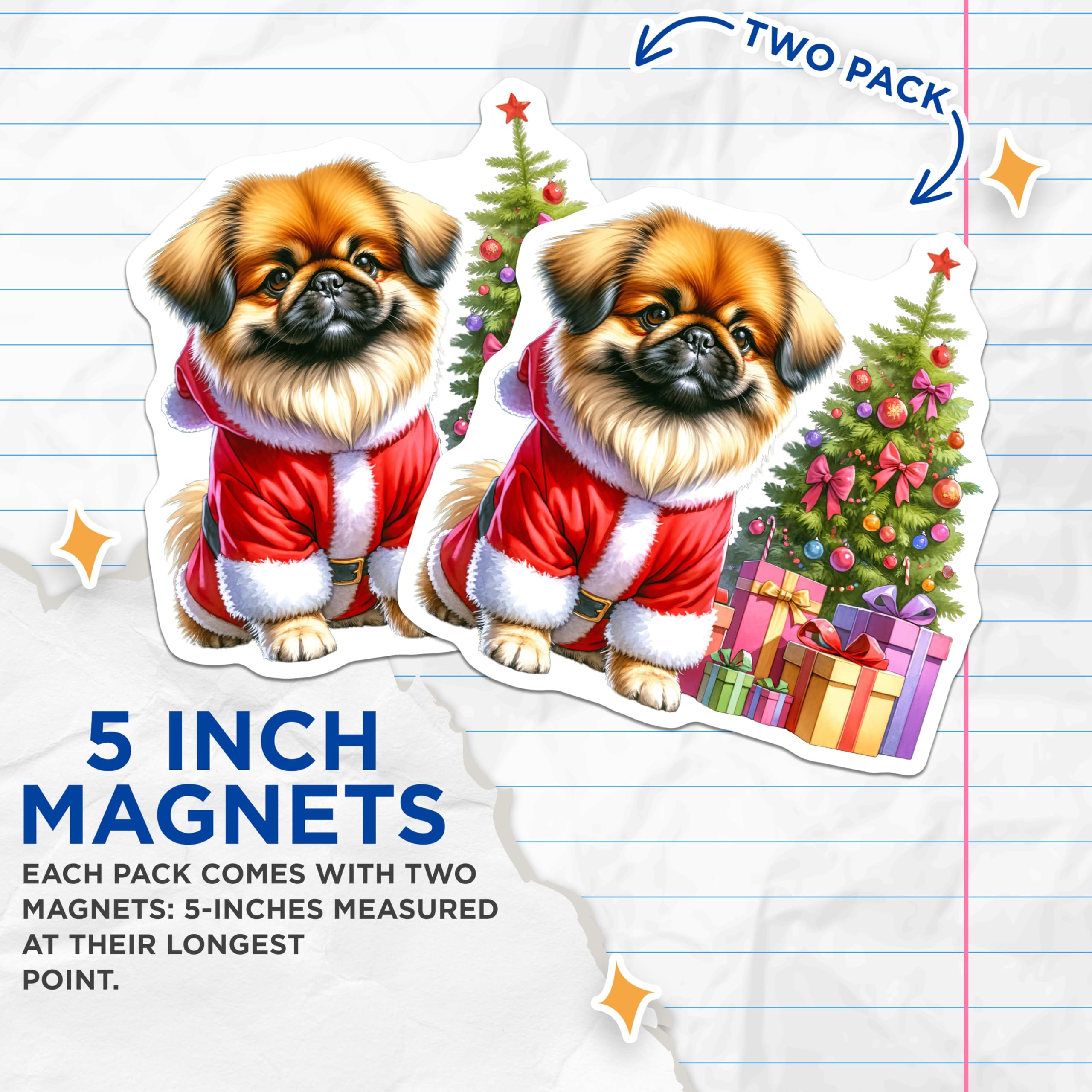 (2 Pack) Adorable Pekingese Santa Magnets - Festive Christmas Dog Decor - Holiday Refrigerator Magnets - 5 Inches On Longest Side - Thick Durable Magnet - Made in USA - MAG23860