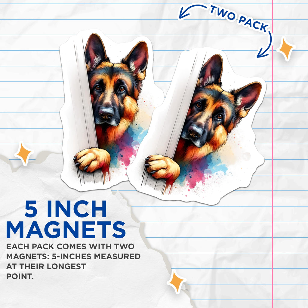 (2 Pack) German Shepherd Magnets - Cute Dog Art Decor - Fridge Magnets Pet Lover Gift - 5" On Longest Side - Premium Magnet - for Cars, Refrigerators, Toolboxes, Lockers - Made in USA - MAG15500