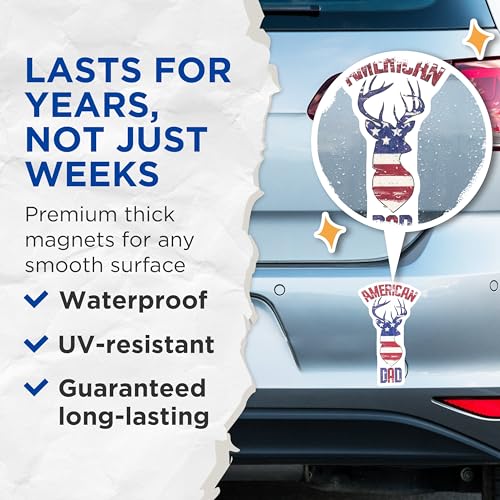(2 Pack) American Dad Magnets Magnets - Patriotic Deer Head Magnet - Rustic American Flag Decor - 5" On Longest Side - Made in USA - Sticks to Refrigerators & Metal Surfaces - MAG8504