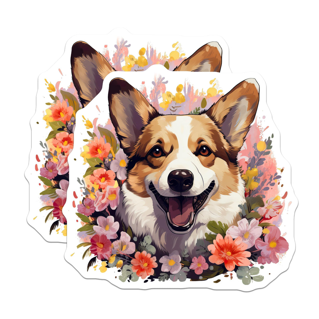 (2 Pack) Pembroke Welsh Corgi Magnets - Adorable Happy Dog Floral Decor - Whimsical Pet Refrigerator Art for Dog Lovers - 5 Inches On Longest Side - Thick Durable Magnet - Made in USA - MAG23852