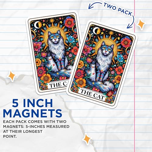 (2 Pack) Cat Magnets - Celestial Cat Design - Colorful Cat Magnets - Ative Fridge Magnets - Cat Lovers Gift - 5" On Longest Side - for Cars, Fridges, Toolboxes - Made in USA - MAG4448