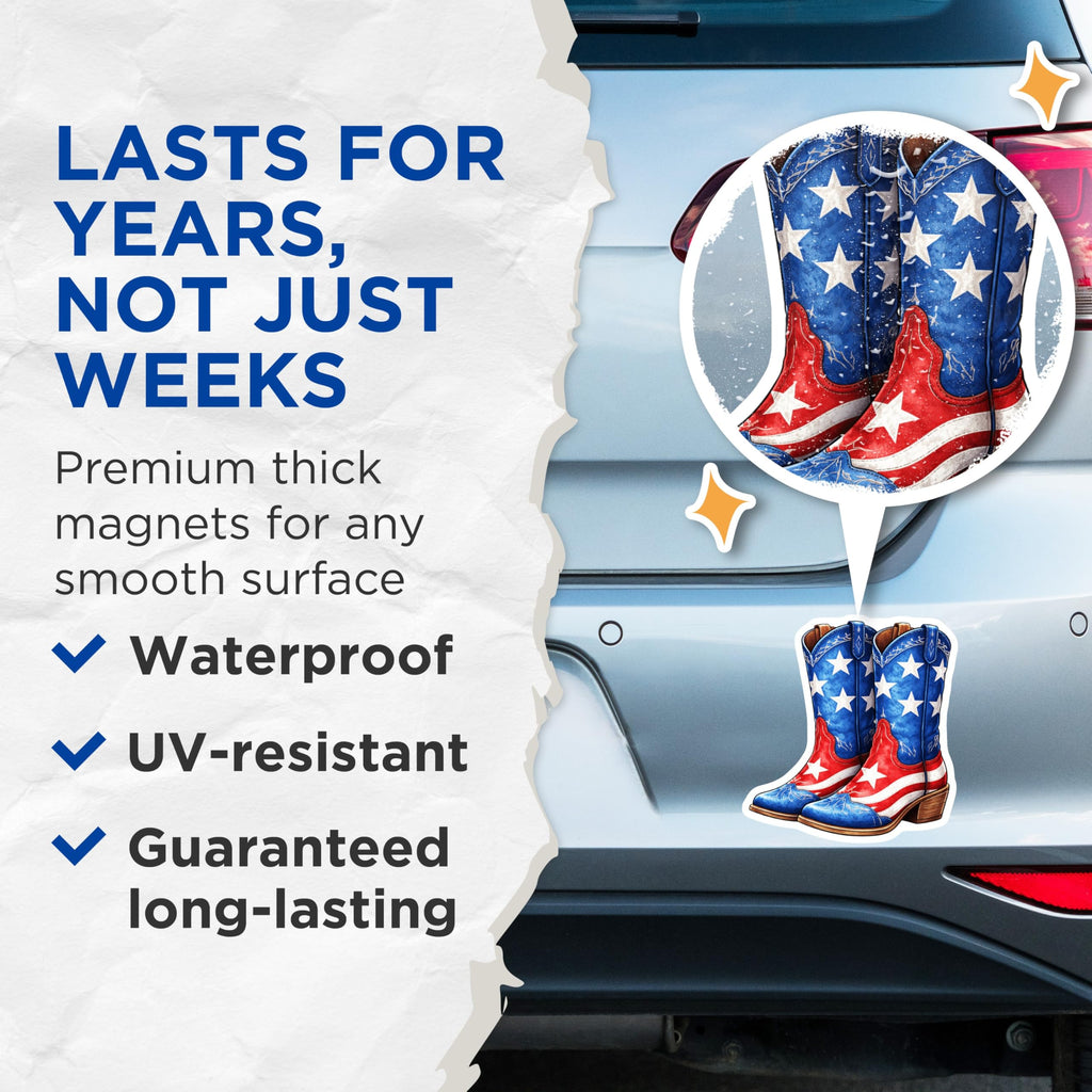 (2 Pack) American Flag Boots Magnets - Patriotic Western Decor - Stars Stripes Refrigerator Accent - 5 Inches On Longest Side - Thick Durable Magnet - Made in USA - MAG20339