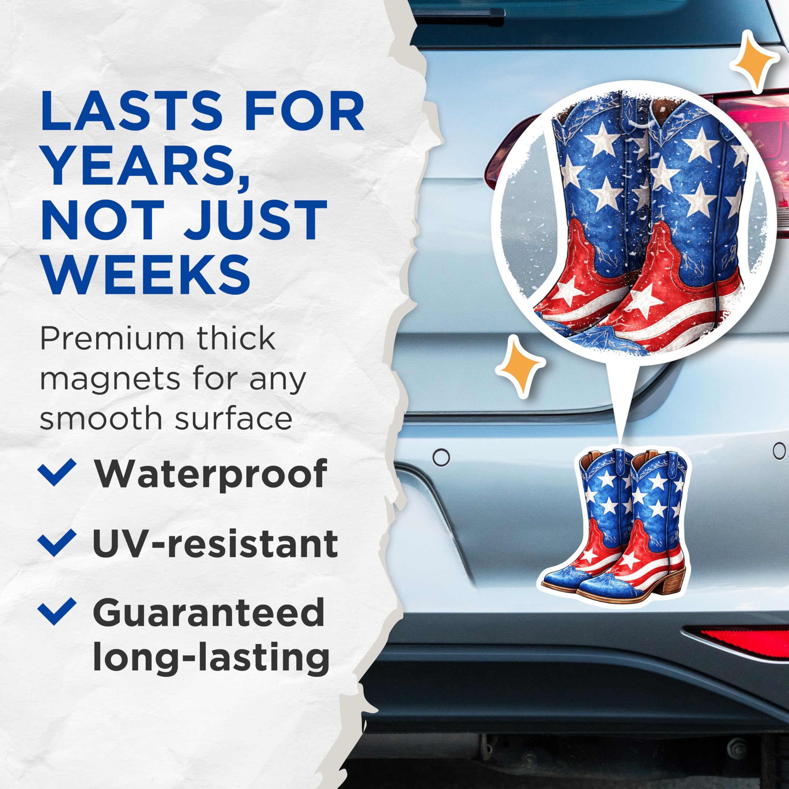 (2 Pack) American Flag Boots Magnets - Patriotic Western Decor - Stars Stripes Refrigerator Accent - 5 Inches On Longest Side - Thick Durable Magnet - Made in USA - MAG20339