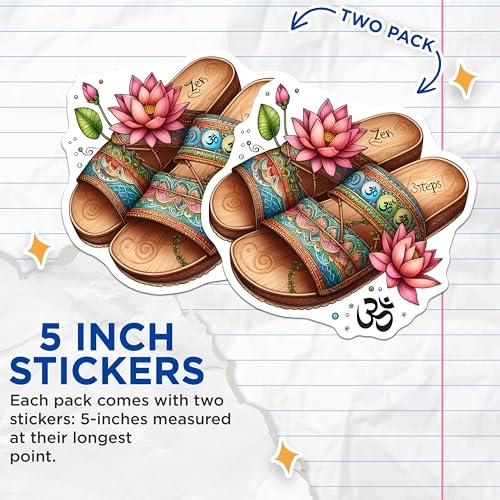 (2 Pack) Meditation Sandals Stickers - Colorful Mandala Art - Yoga Zen Design - 5" On Longest Side - Sticks to Smooth Flat Surfaces - Made in USA - BMCS8879