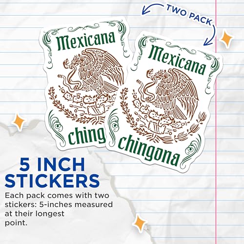 (2 Pack) Mexicana Chingona Stickers - Mexican Inspired Decals - Latin Pride Vinyl Stickers - 5" On Longest Side - Sticks to Smooth Flat Surfaces - Made in USA - BMCS5768