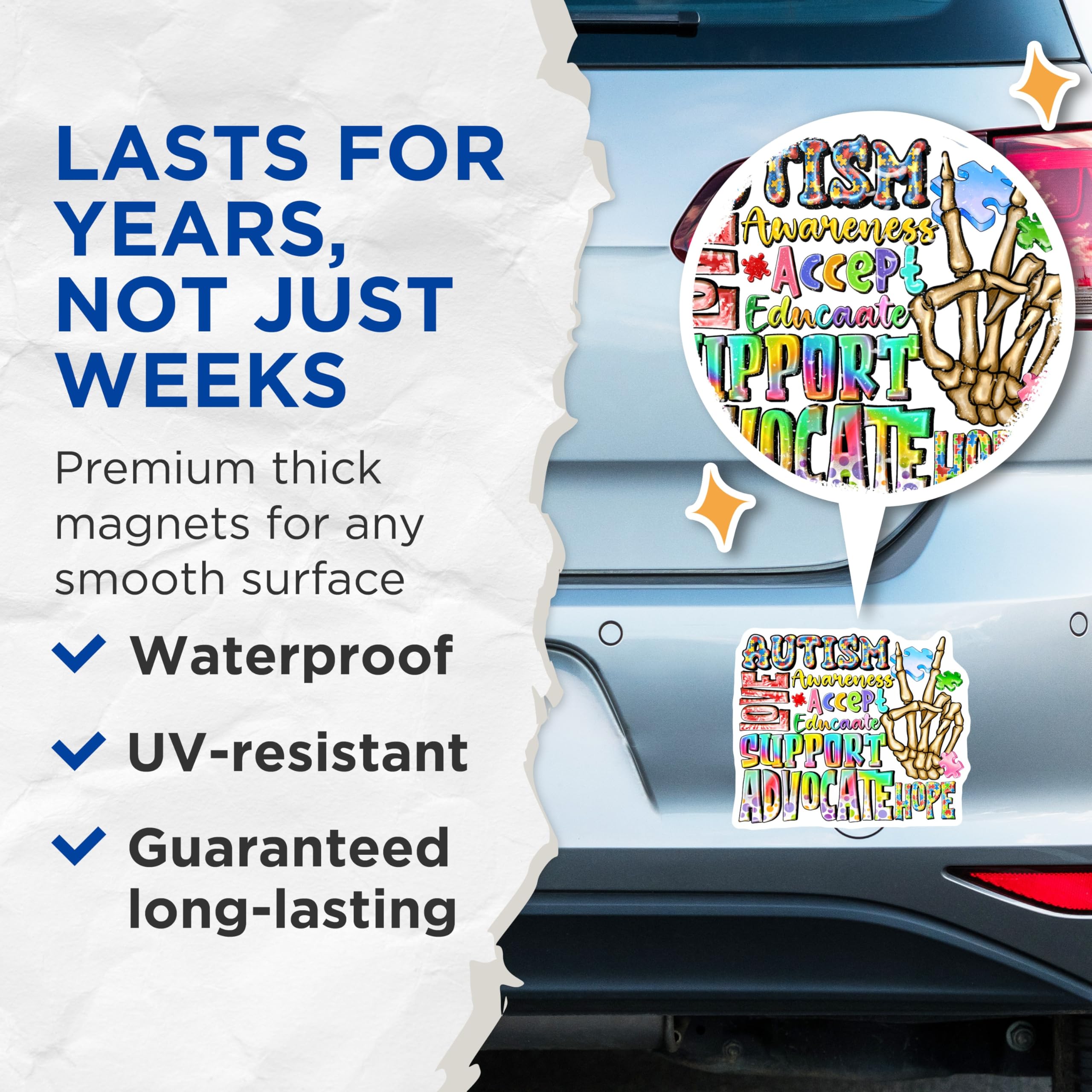 (2 Pack) Autism Awareness Magnets - Puzzle Piece Symbol - Support Advocate Hope Educate - 5 Inches On Longest Side - Thick Durable Magnet - Made in USA - MAG23412
