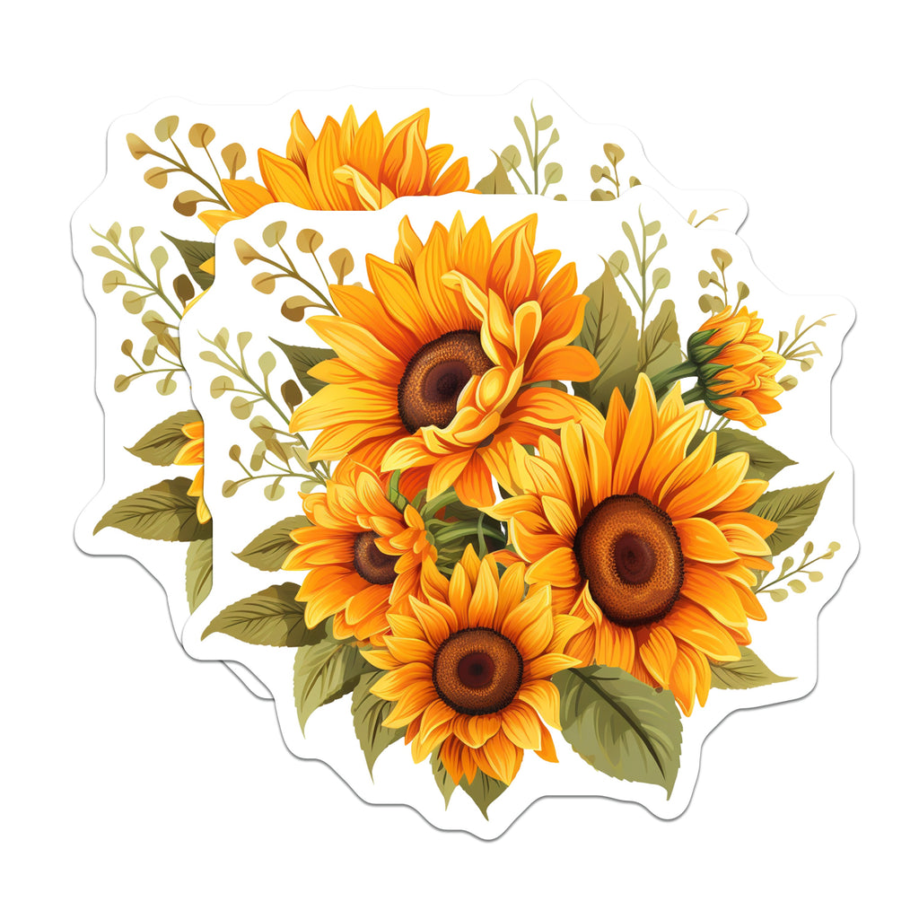 (2 Pack) Sunflower Magnets - Rustic Floral Decor - Kitchen Refrigerator Accent - 5 Inches On Longest Side - Thick Durable Magnet - Made in USA - MAG38931
