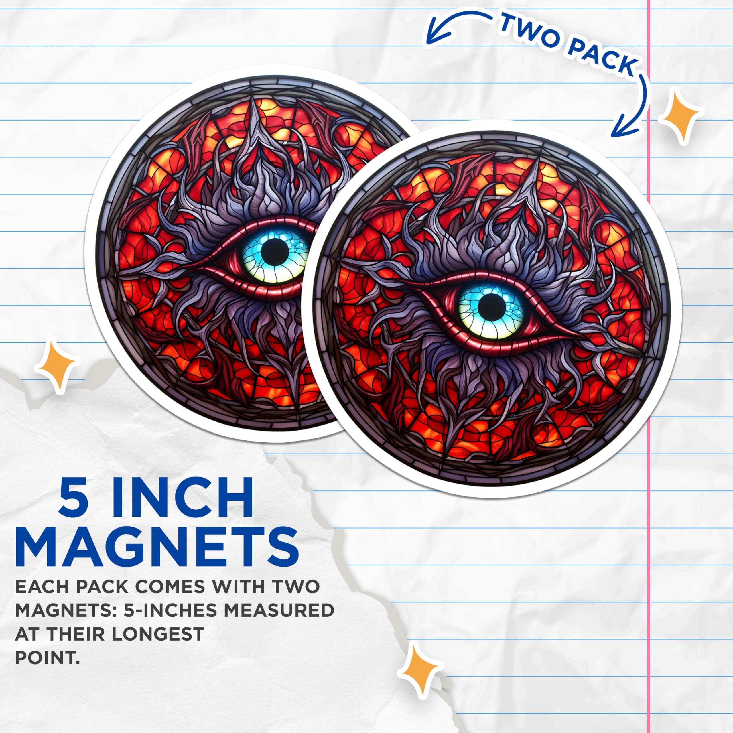 (2 Pack) Stained Glass Eye Magnets - All Seeing Eye Art - Mystical Fantasy Decor - Gothic Occult Witchy - 5 Inches On Longest Side - Thick Durable Magnet - Made in USA - MAG20629