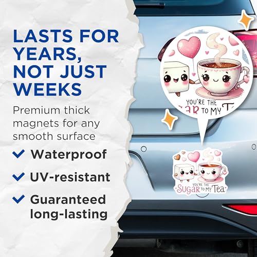 (2 Pack) Cute Tea Party Magnets - Adorable Coffee Lover Magnets - Heartwarming Sweet Message Magnets - 5" On Longest Side - for Cars, Refrigerators, Toolboxes, Lockers - Made in USA MAG3569