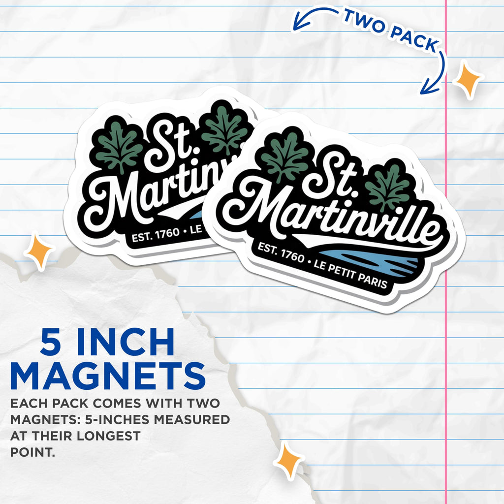 (2 Pack) St Martinville Magnets - Louisiana Le Petit Paris Est 1760 - Acadiana Historic City Travel Souvenir Collectibles - 5 Inches On Longest Side - Thick Durable Magnet - Made in USA - MAG19228
