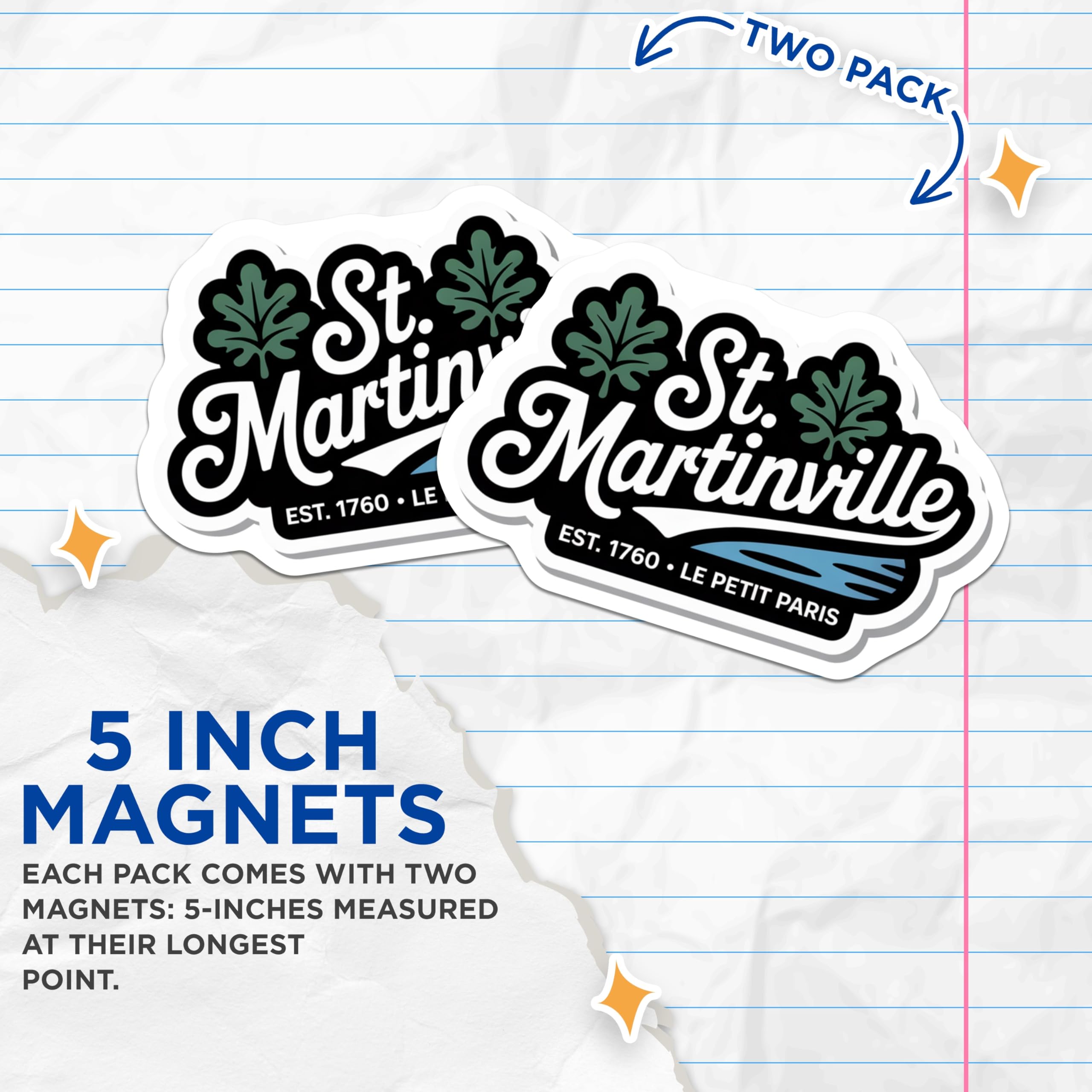 (2 Pack) St Martinville Magnets - Louisiana Le Petit Paris Est 1760 - Acadiana Historic City Travel Souvenir Collectibles - 5 Inches On Longest Side - Thick Durable Magnet - Made in USA - MAG19228