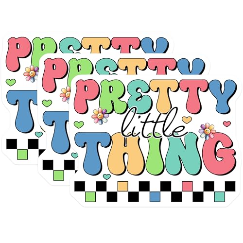 (3 Pack) Pretty Little Thing Decals - Retro Flower - Colorful Laptop - 3 Inches On Longest Side - Easy Peel & Apply - Made in USA - 3MCS7225