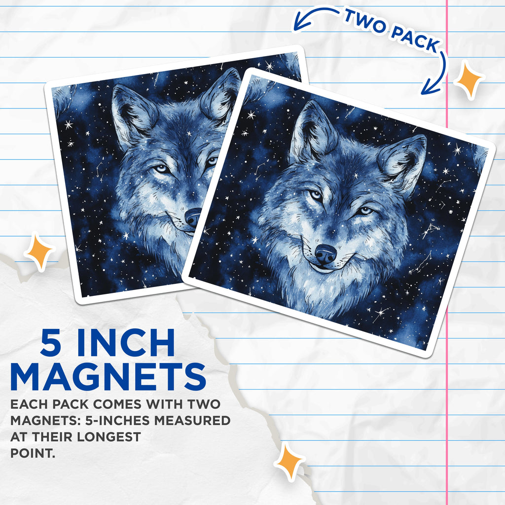 (2 Pack) Celestial Wolf Magnets - Night Sky Wolf Art - Cosmic Animal Decor Magnets - 5 Inches On Longest Side - Thick Durable Magnet - Made in USA - MAG38181