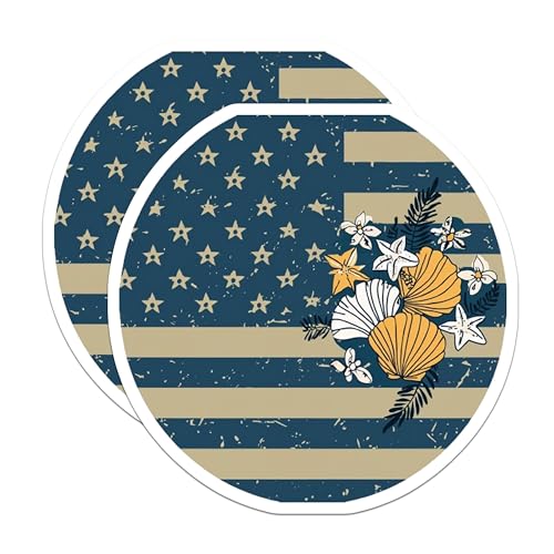(2 Pack) Retro American Flag Stickers - Vintage Floral Decal - 5" On Longest Side - Sticks to Smooth Flat Surfaces - Made in USA - BMCS8992 - BMCS8992
