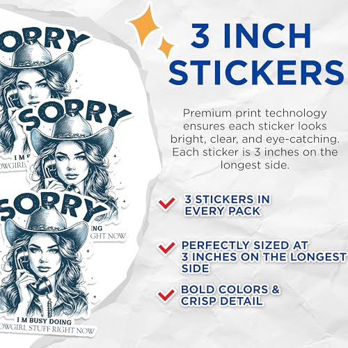 (3 Pack) Cowgirl Decals - Busy Doing Cowgirl Stuff - Laptop Decals - 3 Inches On Longest Side - Easy Peel & Apply - Made in USA - 3MCS1436