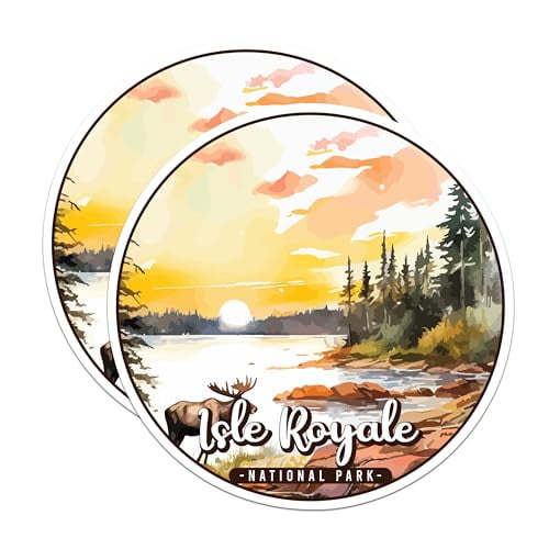 (2 Pack) Isle Royale National Park Bumper Magnet - US National Park - Choose from 63 Parks - 5" On Longest Side - Decal for Car Bumper, Laptop, Water Bottle, Wall, and Window - MAG1587