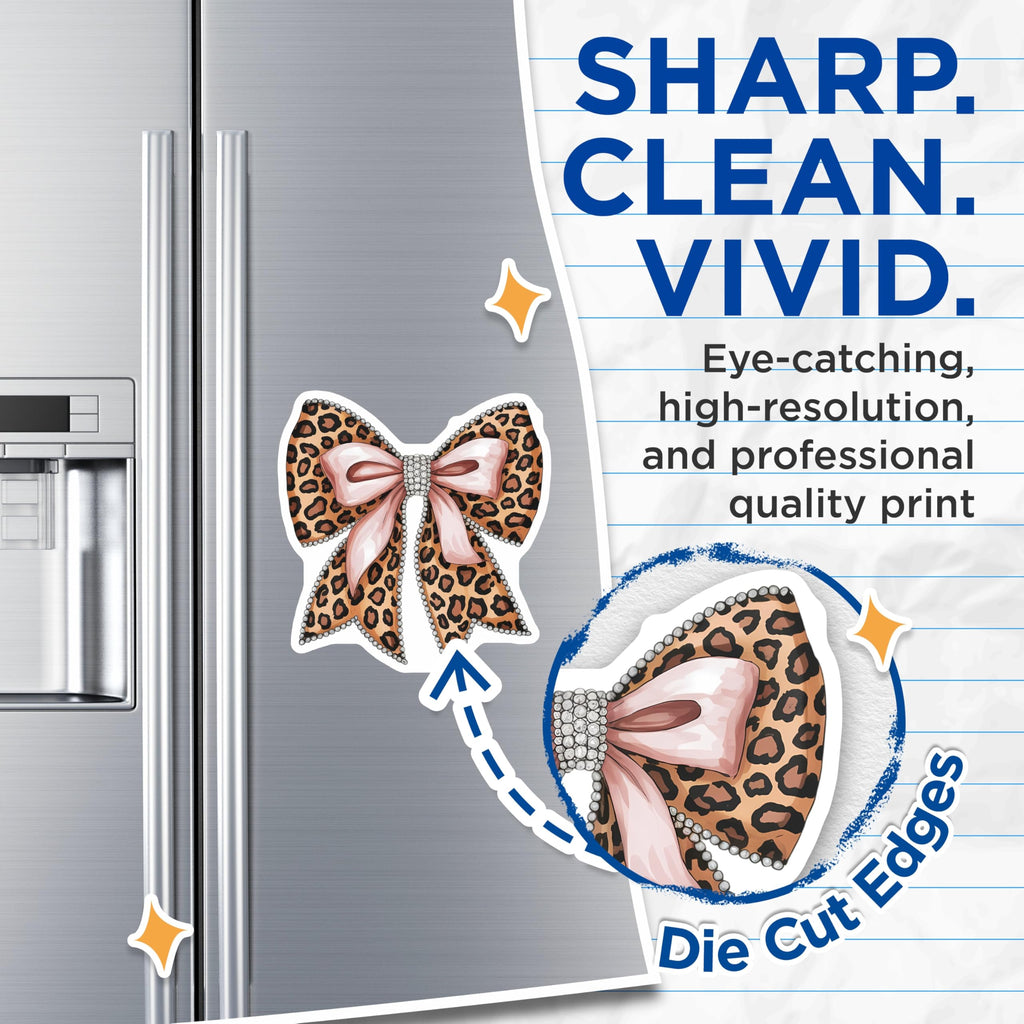 (2 Pack) Leopard Print Bow Magnets - Pink Ribbon Glamour - Pearl Detail Decor - Chic Animal Print Refrigerator Magnet - 5 Inches On Longest Side - Thick Durable Magnet - Made in USA - MAG20437