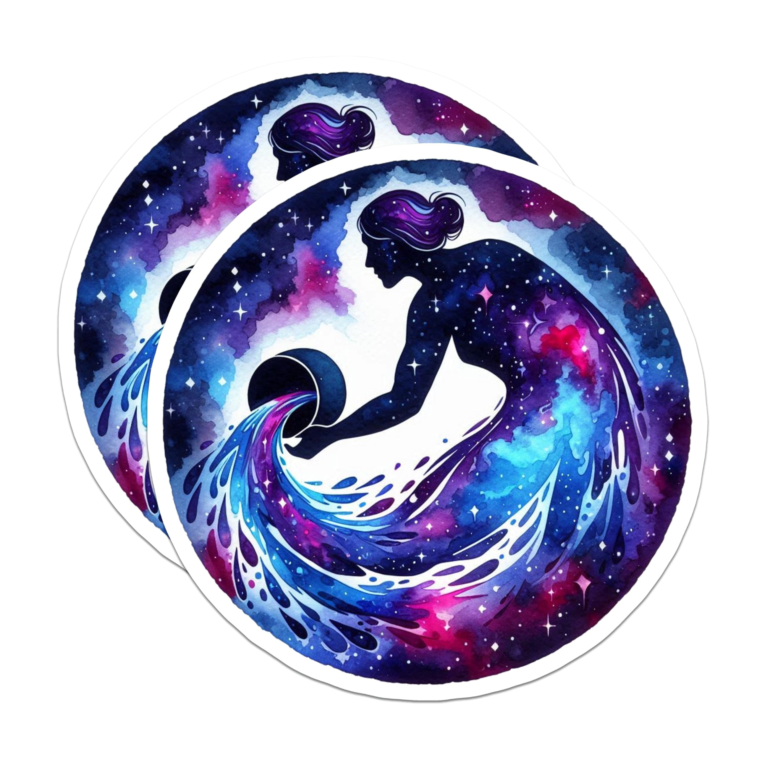 (2 Pack) Aquarius Zodiac Stickers - Horoscope Sign - Celestial Art- 5" On Longest Side - Sticks to Smooth Flat Surfaces - Made in USA - BMCS16250