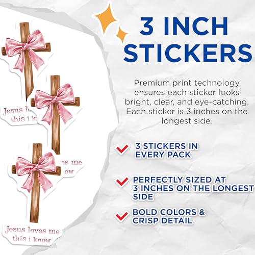 (3 Pack) Christian Cross Decals - Jesus Loves Me - Faith Based Decorations - 3 Inches On Longest Side - Easy Peel & Apply - Made in USA - 3MCS7694