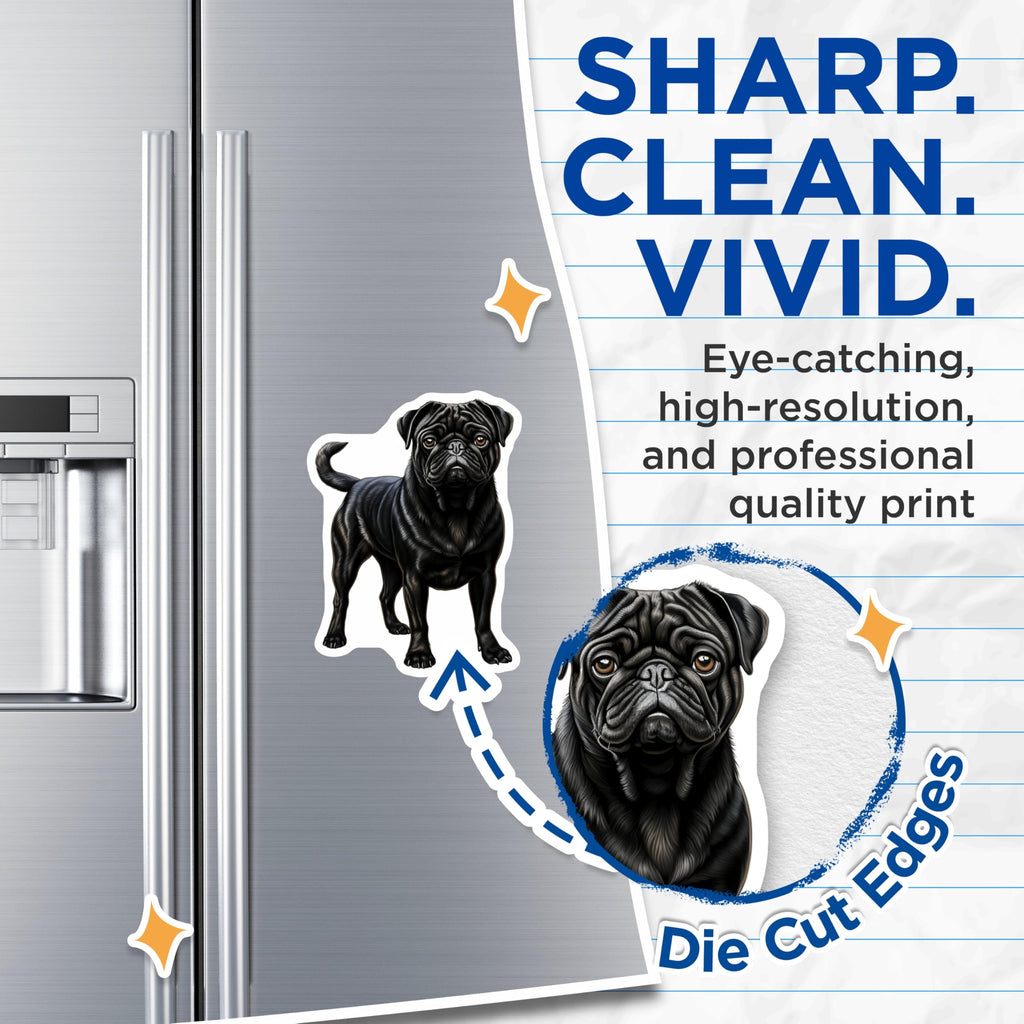 (2 Pack) Black Pug Dog Magnets - Pet Lover Refrigerator Decor - Cute Animal Art Home Accessory - 5 Inches On Longest Side - Thick Durable Magnet - Made in USA - MAG26581
