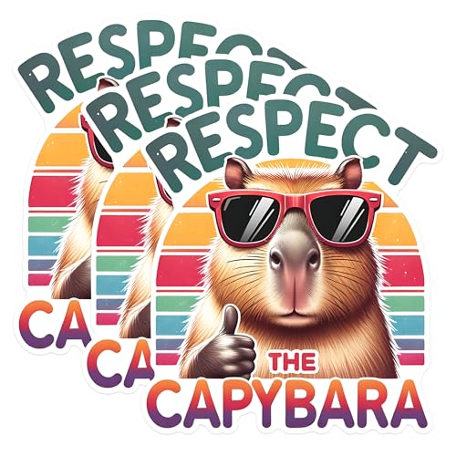 (3 Pack) Respect Capybara Decals - Funny Animal Laptop Decal - Rodent Lover Stickers - 3 Inches On Longest Side - Easy Peel & Apply - Made in USA - 3MCS1503