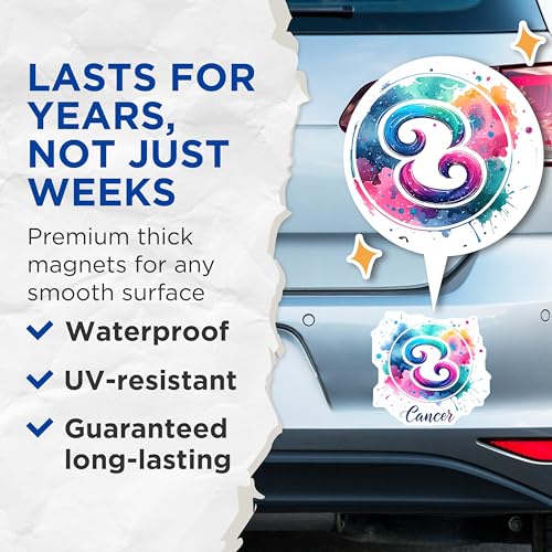 (2 Pack) Cancer Zodiac Magnets - Astrology Symbol - Horoscope Decoration - Birth Sign Magnet - 5" On Longest Side - for Cars, Fridges, Toolboxes - Made in USA - MAG7032