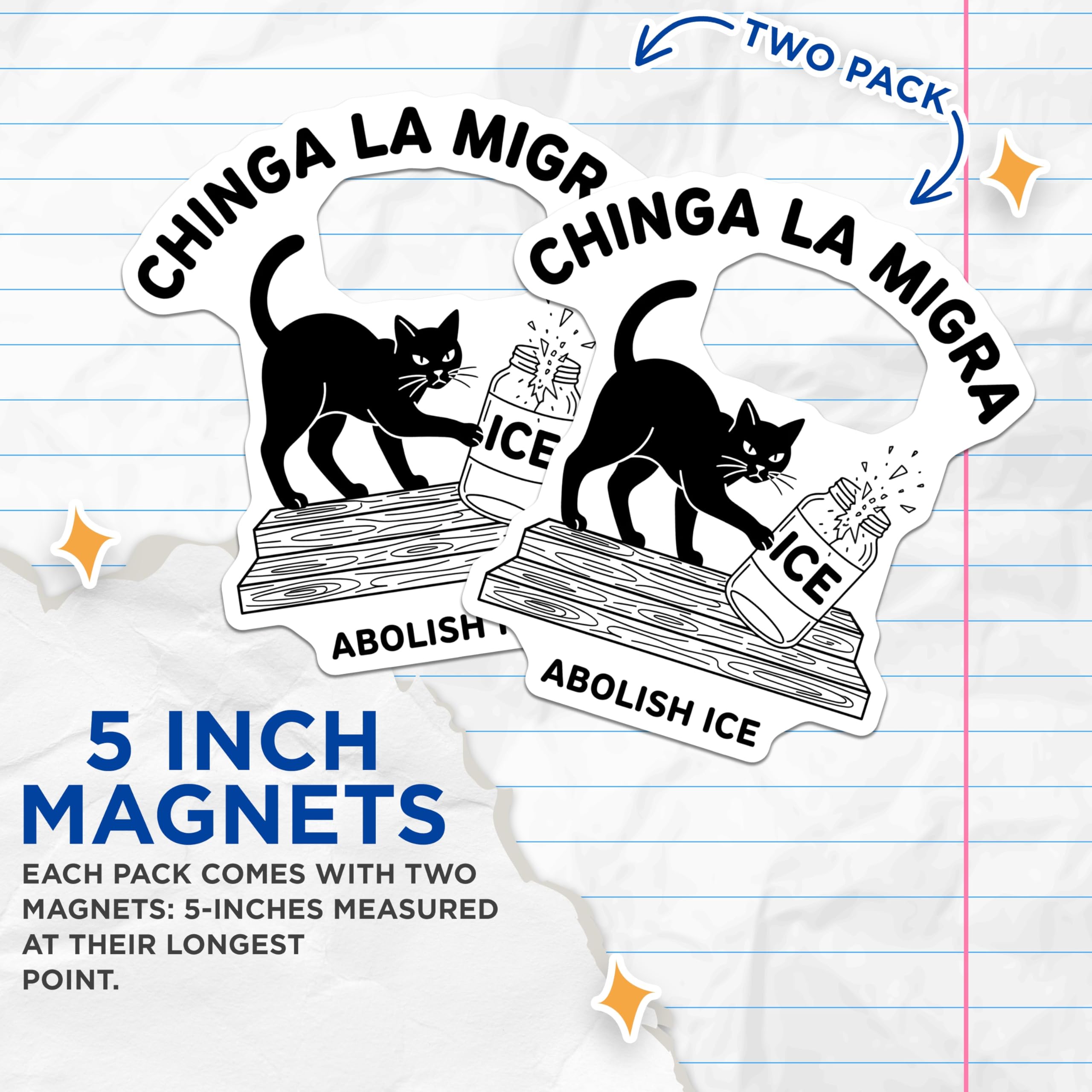 (2 Pack) Abolish ICE Protest Magnets - Chinga La Migra Activist Cat - Immigration Rights Political Statement Decor - 5 Inches On Longest Side - Thick Durable Magnet - Made in USA - MAG24465