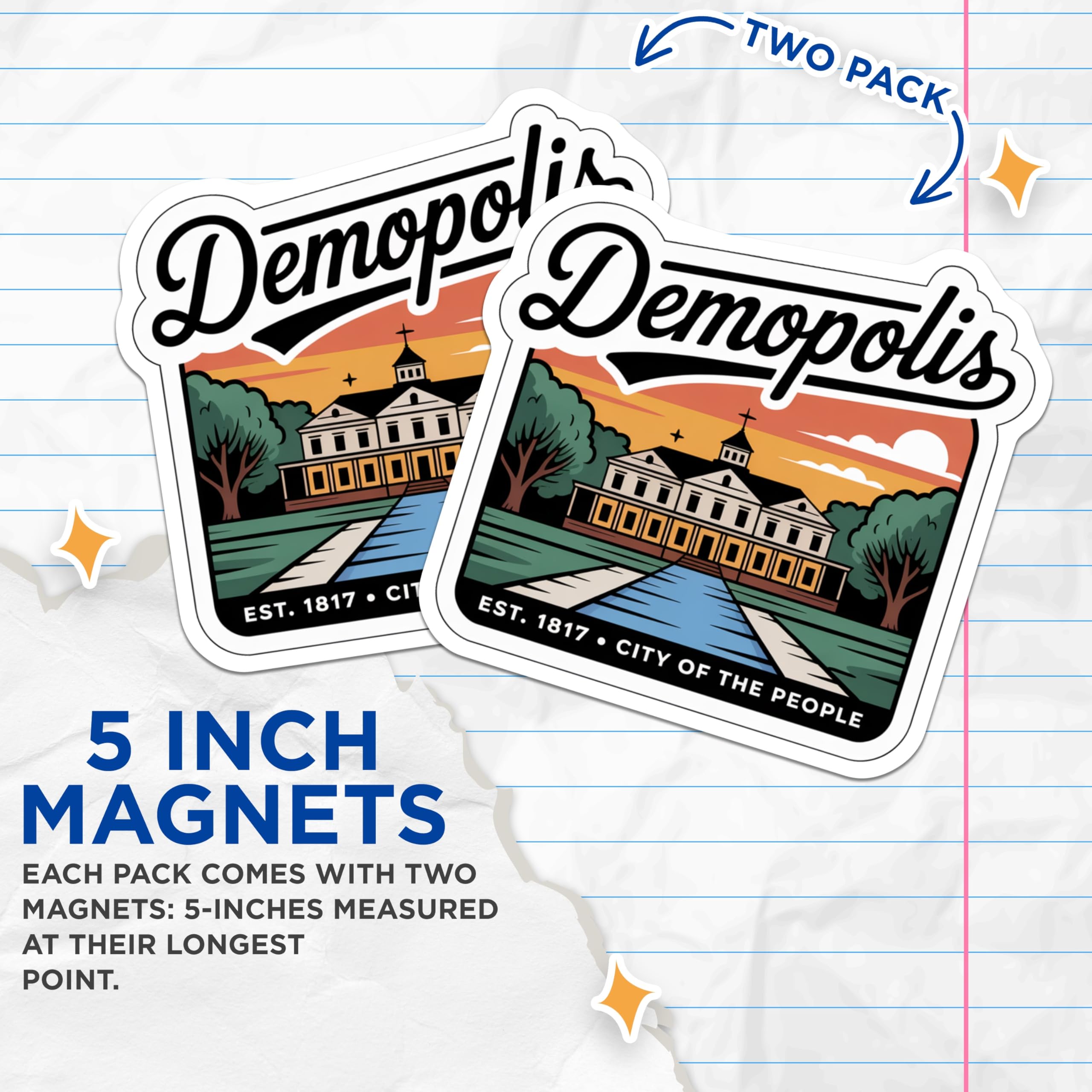 (2 Pack) Demopolis Alabama Magnets - City Landmark Decor - Travel Souvenir Fridge Magnets - 5" On Longest Side - Premium Magnet - for Cars, Refrigerators, Toolboxes, Lockers - Made in USA - MAG18578