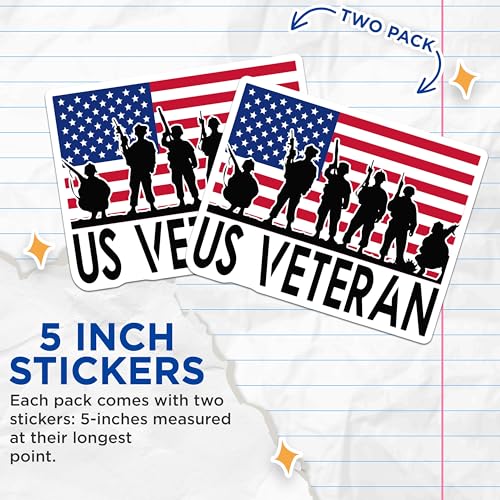 (2 Pack) US Veteran Stickers - Military Silhouette Decals - American Flag Art - 5" On Longest Side - Sticks to Smooth Flat Surfaces - Made in USA - BMCS6041