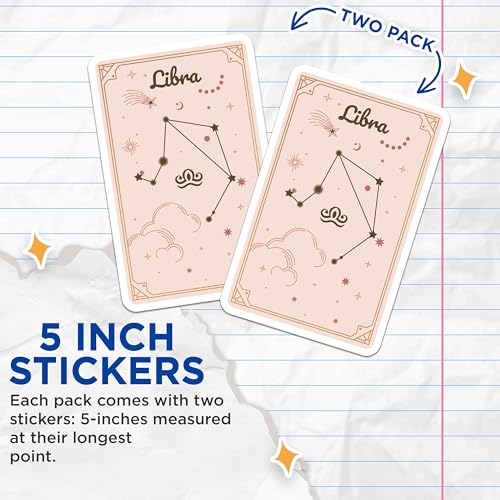 (2 Pack) Libra Zodiac Constellation Stickers - Astrology Sign - Horoscope Vinyl Decal - 5" On Longest Side - Sticks to Smooth Flat Surfaces - Made in USA - BMCS9605