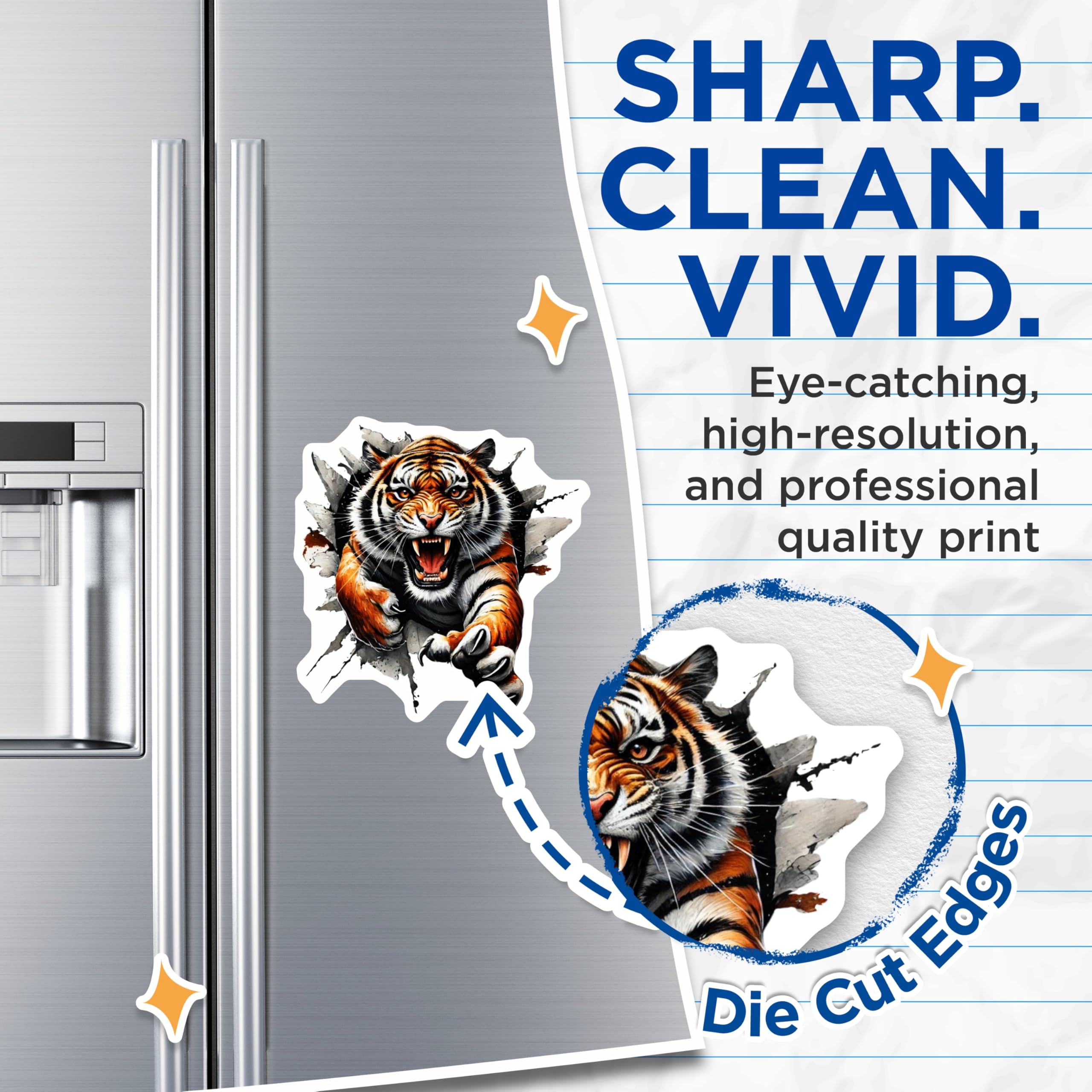 (2 Pack) Roaring Tiger Magnets - Animal Burst Art - Wild Cat Fridge Decor - 5 Inches On Longest Side - Thick Durable Magnet - Made in USA - MAG22071
