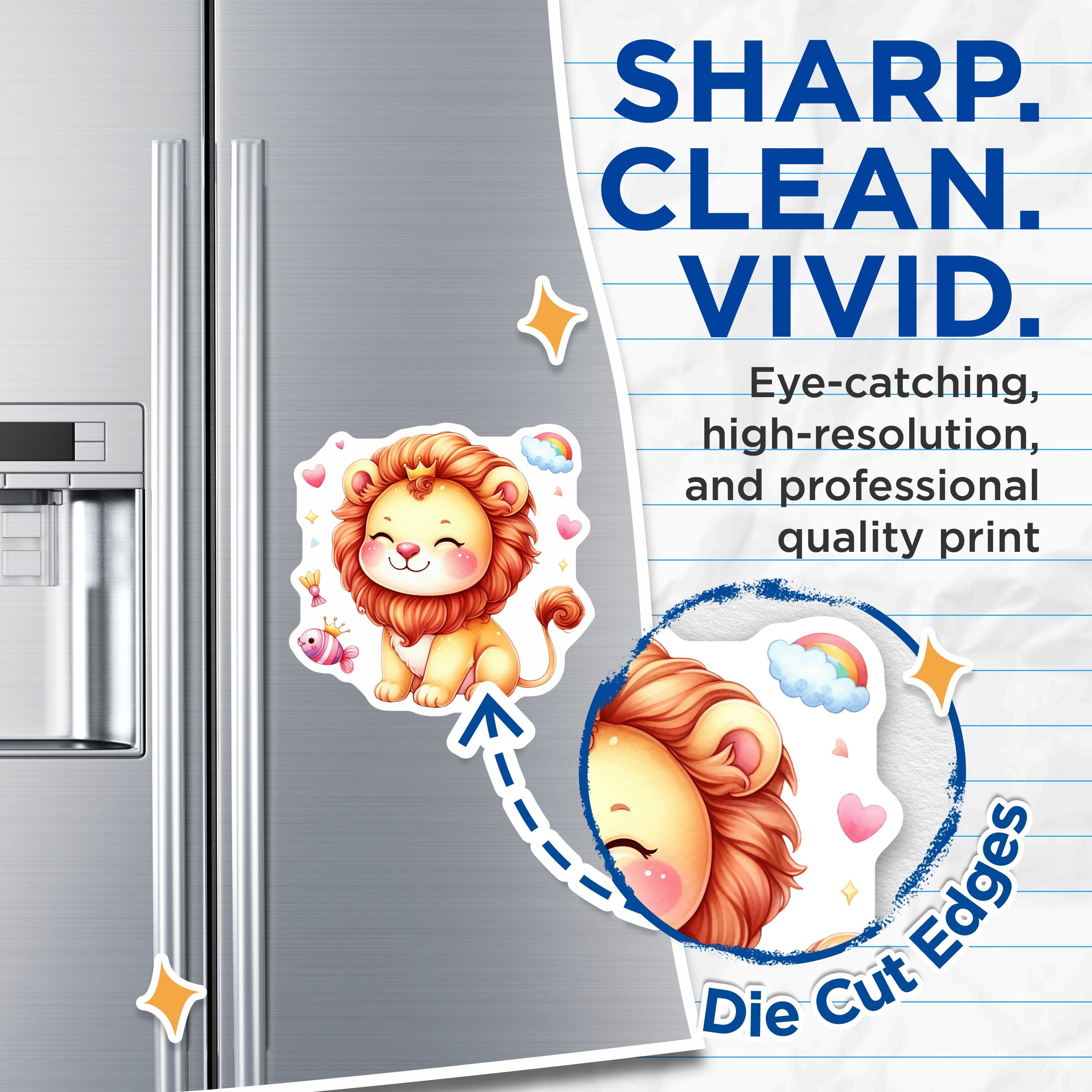 (2 Pack) Cute Lion Cub Magnets - Kawaii Animal Fridge Decor - Nursery Room Locker Art - 5 Inches On Longest Side - Thick Durable Magnet - Made in USA - MAG38469
