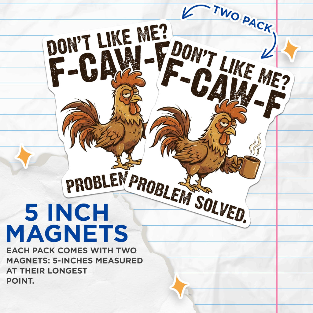 (2 Pack) Funny Chicken Magnets - Coffee Drinking Rooster - Sarcastic Farmhouse Decor - 5" On Longest Side - Premium Magnet - for Cars, Refrigerators, Toolboxes, Lockers - Made in USA - MAG14442
