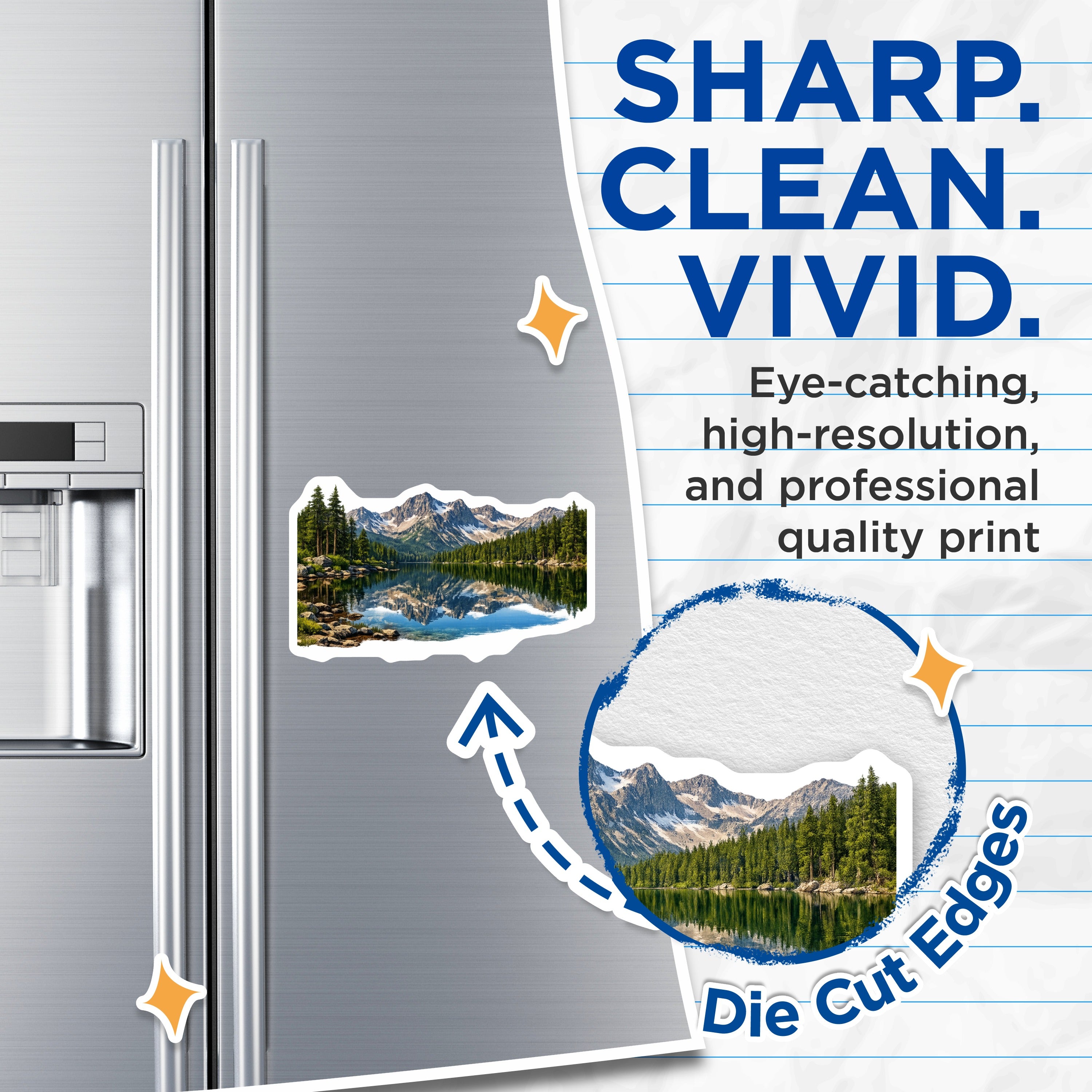 (2 Pack) Mountain Lake Reflection Magnets - Evergreen Forest Scenic View - Wilderness Refrigerator Art Cabin Decor - 5 Inches On Longest Side - Thick Durable Magnet - Made in USA - MAG36976