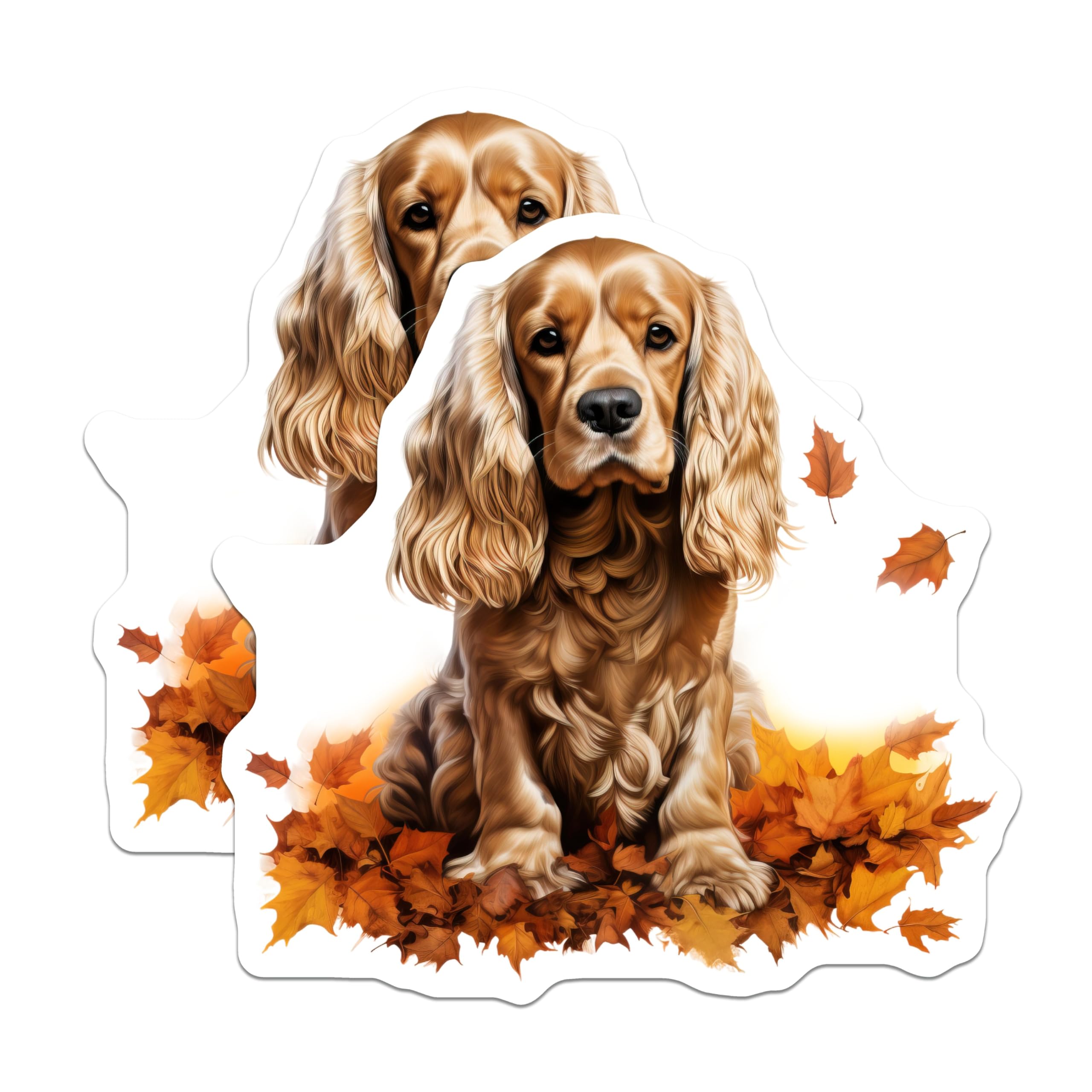 (2 Pack) Cocker Spaniel Dog Magnets - Fall Leaves Pet Art - Autumn Dog Mom Refrigerator Decor - 5 Inches On Longest Side - Thick Durable Magnet - Made in USA - MAG29065