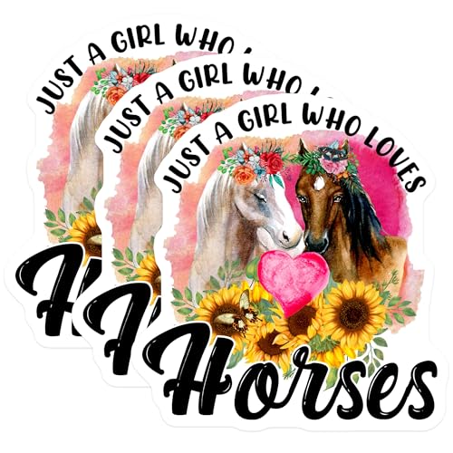 (3 Pack) Horse Lover Decals - Floral Horse Art - Girl Who Loves Horses Decal - 3 Inches On Longest Side - Easy Peel & Apply - Made in USA - 3MCS4545