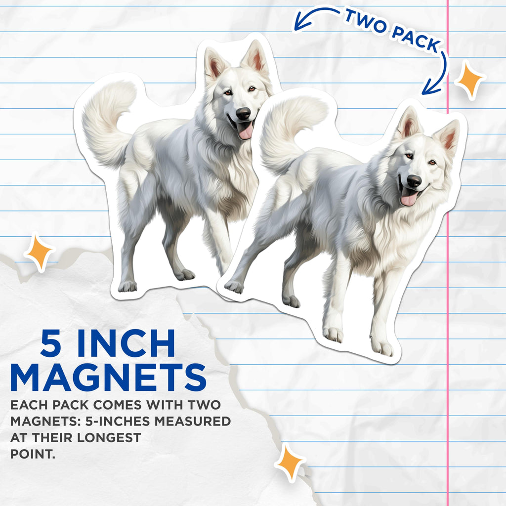 (2 Pack) White Dog Magnets - Happy Smiling Canine Art - Animal Lover Fridge Decor - Pet Owner Home Accessory - 5 Inches On Longest Side - Thick Durable Magnet - Made in USA - MAG29566