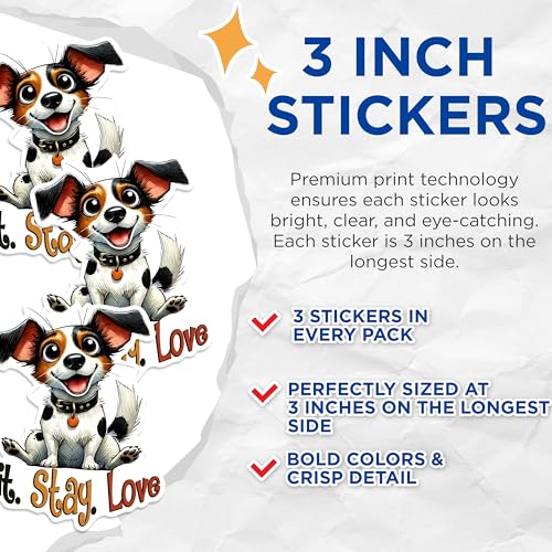 (3 Pack) Jack Russell Terrier Decals - Dog Lover Decals - Cute Dog Decal - 3 Inches On Longest Side - Easy Peel & Apply - Made in USA - 3MCS1277