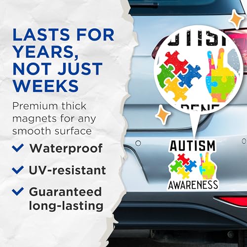 (2 Pack) Autism Awareness Magnets - Colorful Puzzle Pieces - Peace Sign Magnet for Fridge or Locker - 5" On Longest Side - for Cars, Fridges, Toolboxes - Made in USA - MAG4277