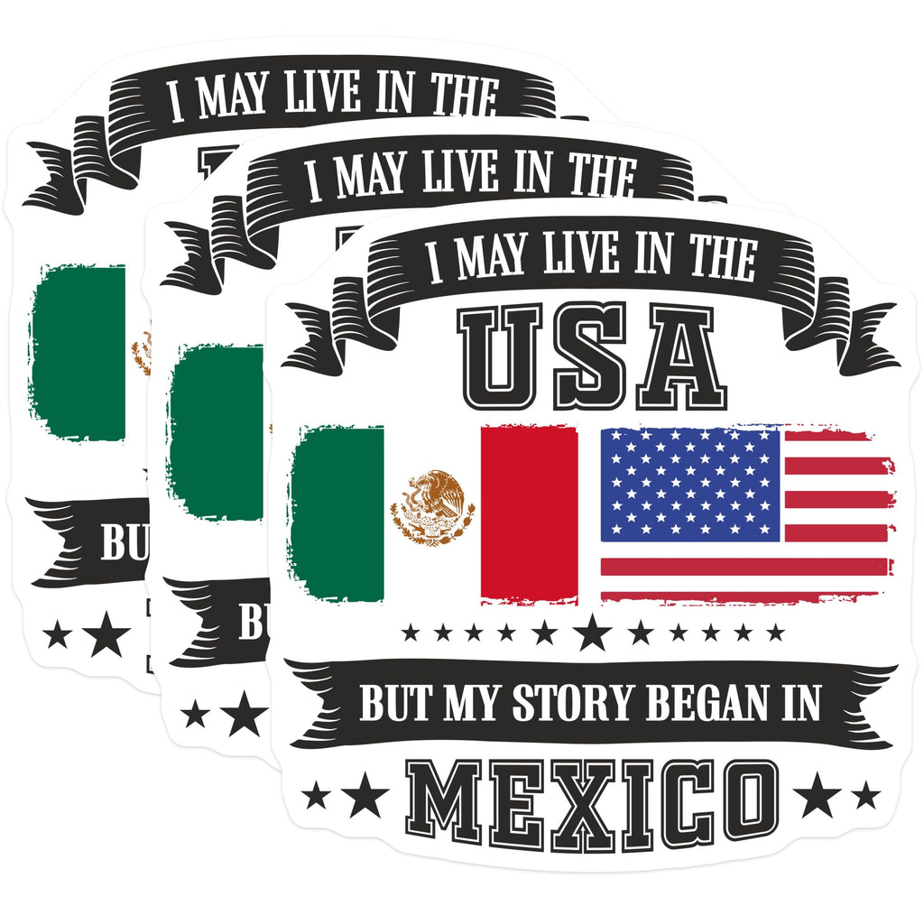 (3 Pack) Mexico USA Flag Decals - Mexican American Pride - Dual Citizenship Decals - 3 Inches On Longest Side - Easy Peel & Apply - Made in USA - 3MCS4542