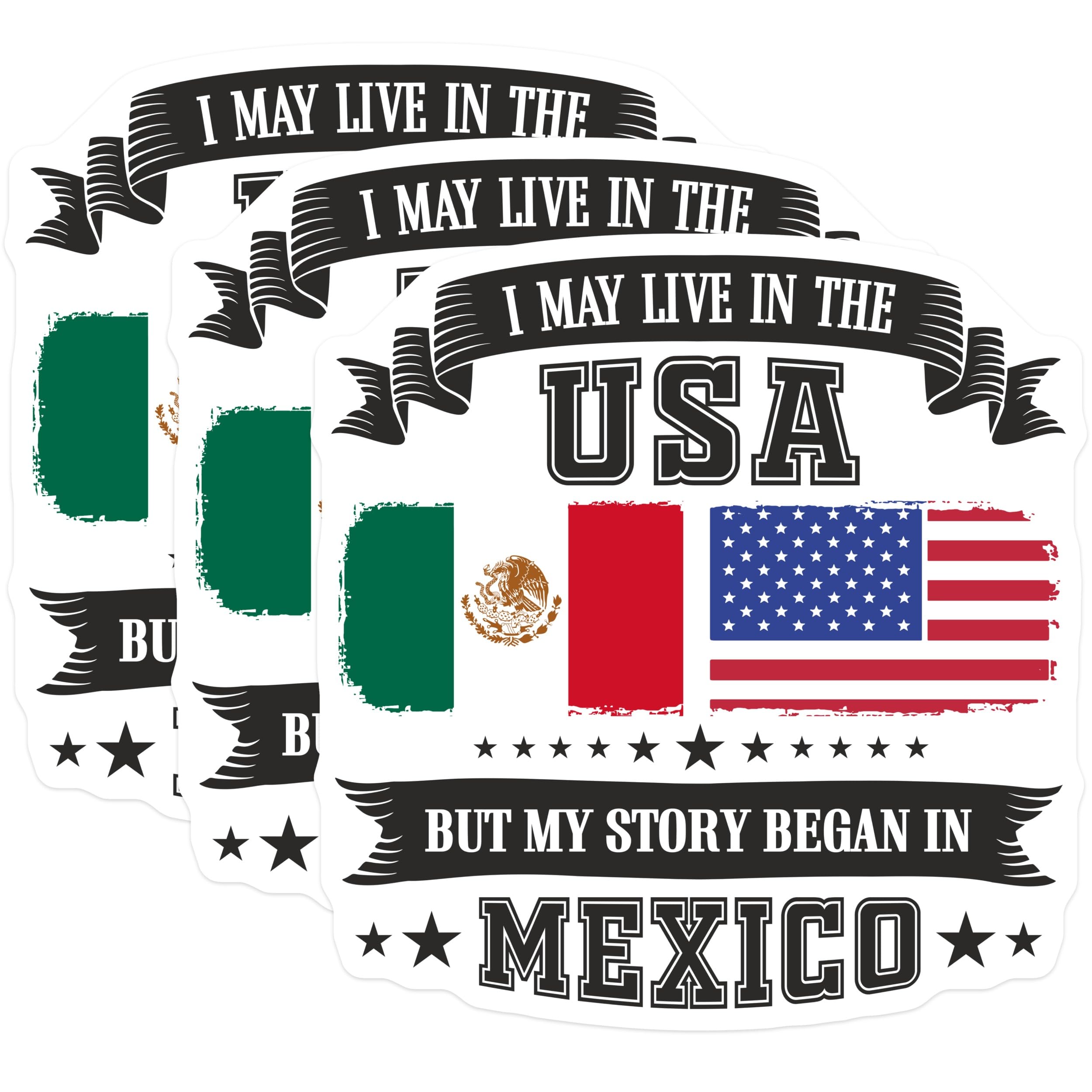 (3 Pack) Mexico USA Flag Decals - Mexican American Pride - Dual Citizenship Decals - 3 Inches On Longest Side - Easy Peel & Apply - Made in USA - 3MCS4542
