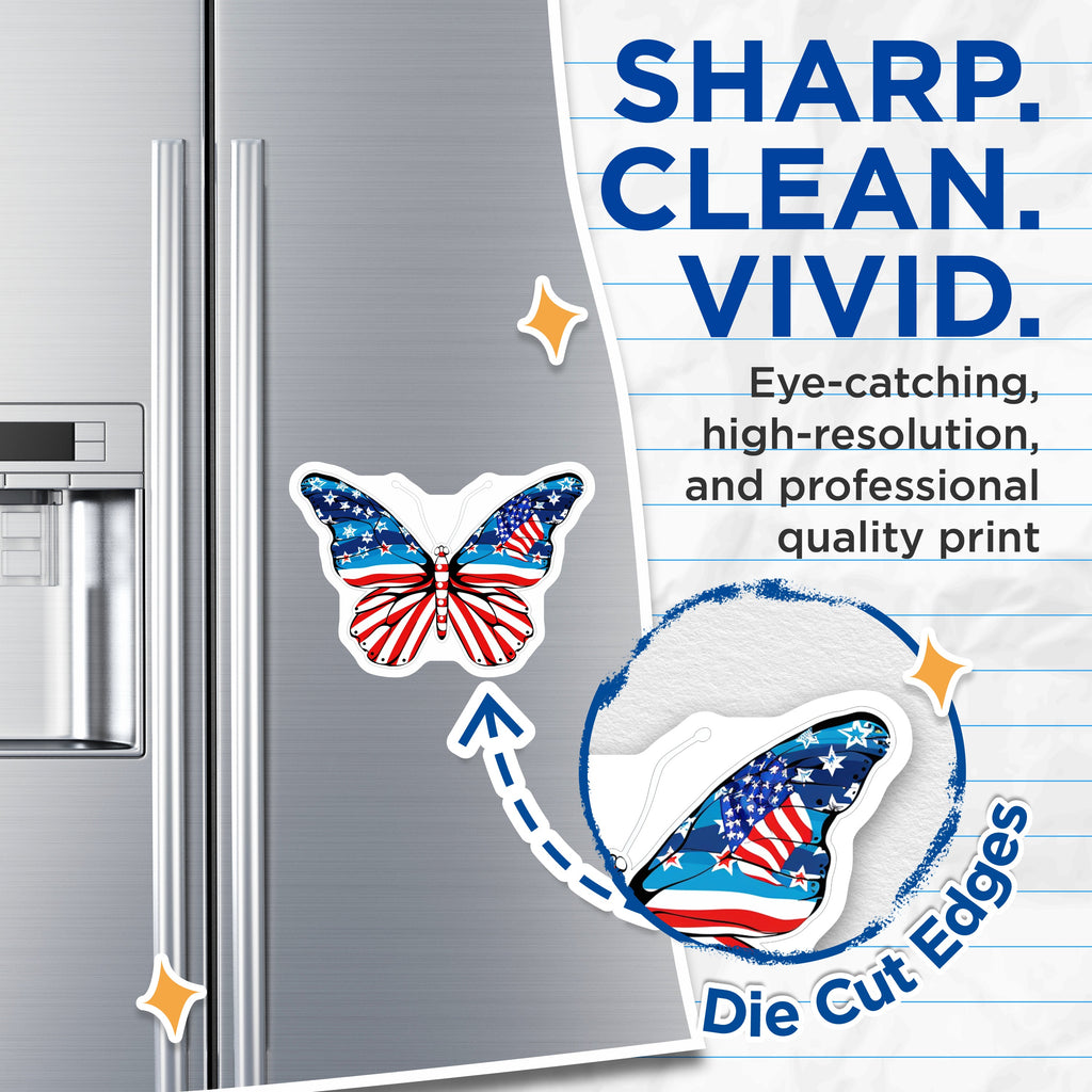 (2 Pack) American Flag Butterfly Magnets - Patriotic USA Decor - Fourth of July Fridge Car Decor - Military Veteran Support - 5" - Durable Magnet - Made in USA - MAG38221