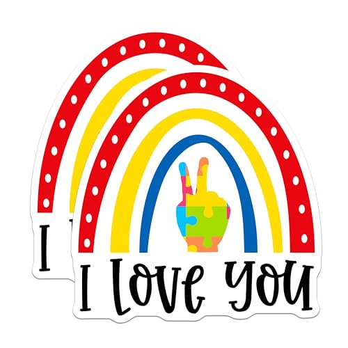 (2 Pack) I Love You Stickers - Colorful Rainbow Stickers - Peace Sign Stickers - 5" On Longest Side - Sticks to Smooth Flat Surfaces - Made in USA - BMCS4276