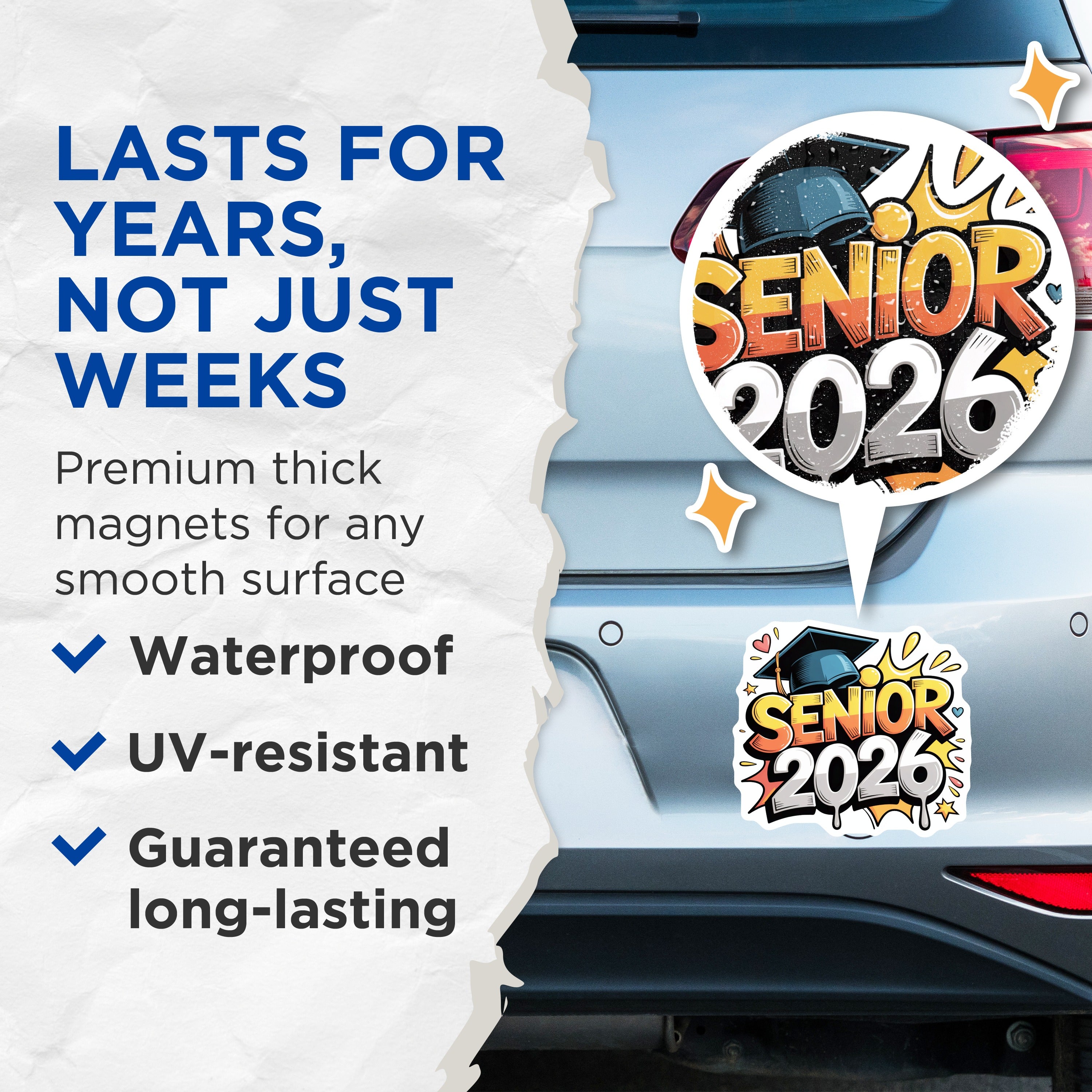 (2 Pack) Senior 2026 Magnets - Graduation Class of 2026 - High School College Graduate Student Academic Success - 5 Inches On Longest Side - Thick Durable Magnet - Made in USA - MAG37258